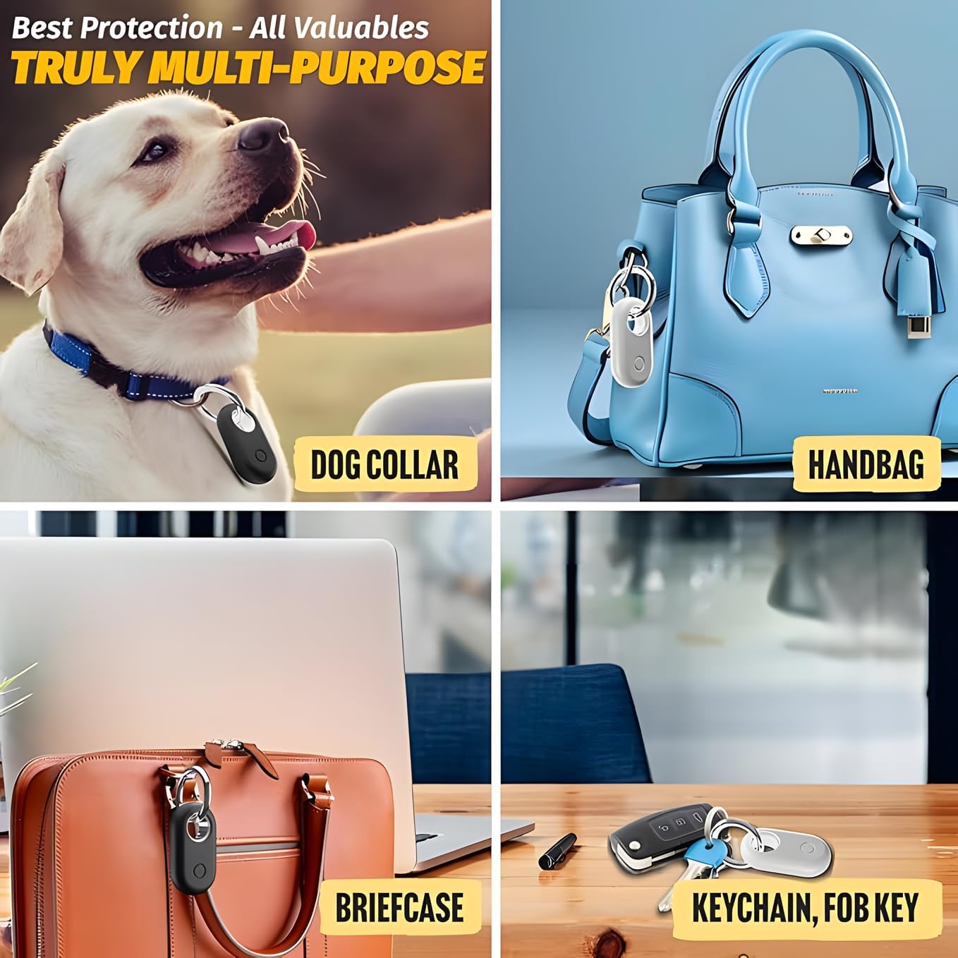 Smart Tag 2 Case Compatible with Samsung Galaxy SmartTag2 Holder, Anti Lost Secure Keyring for Tracking Keys Pet Collar Luggage Travel, Full Cover Protective SmartTag 2 Keychain, 4 Pack (Black/Blue)