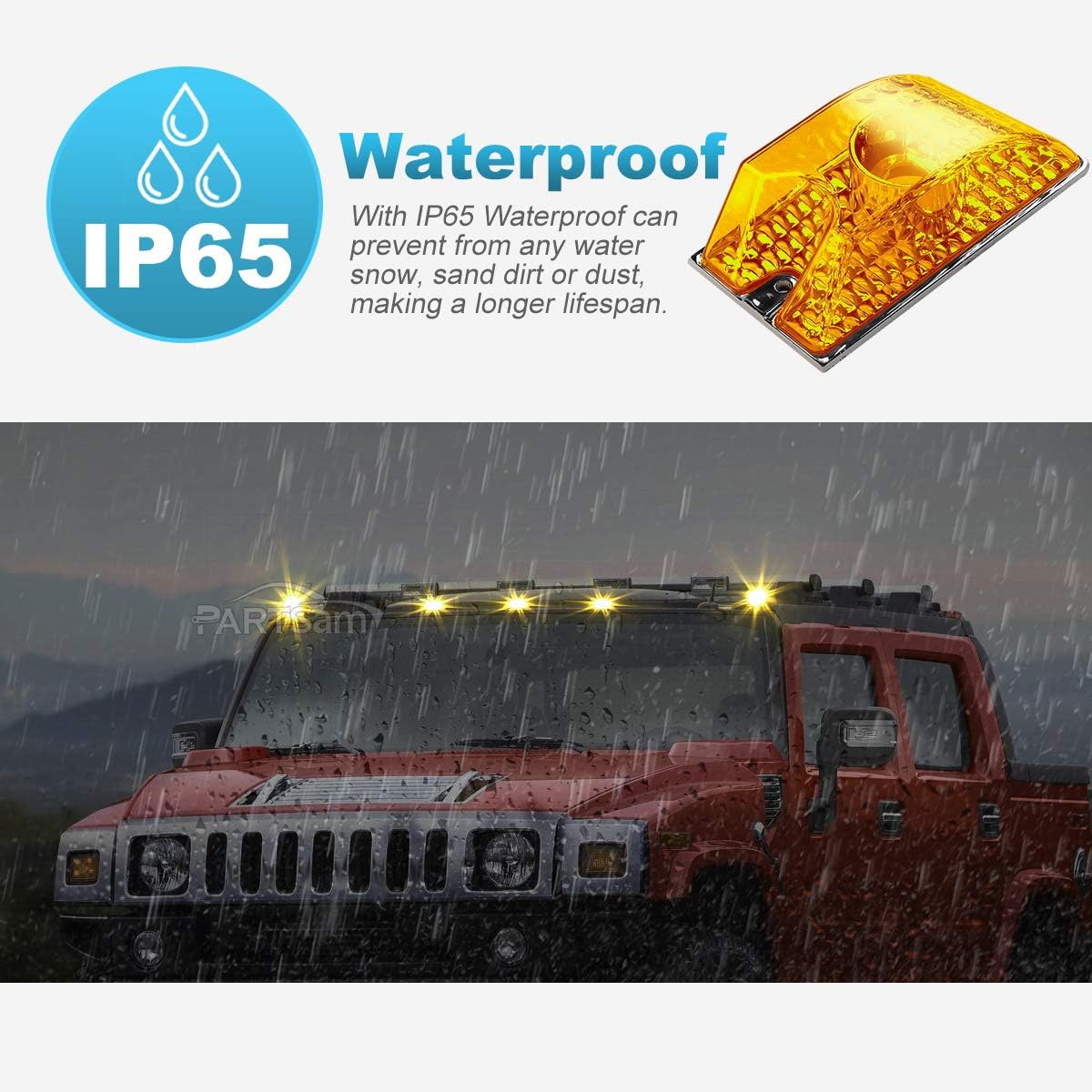 Partsam Replacement for Hummer H2 Cab Roof Lights Housing 2003-2009 and Hummer H2 SUT Cab Roof Top Clearance Marker LED Light Lamps 2005-2009 Front Rear w/T10 194 168 W5W Led Bulbs(5Amber+5Red)