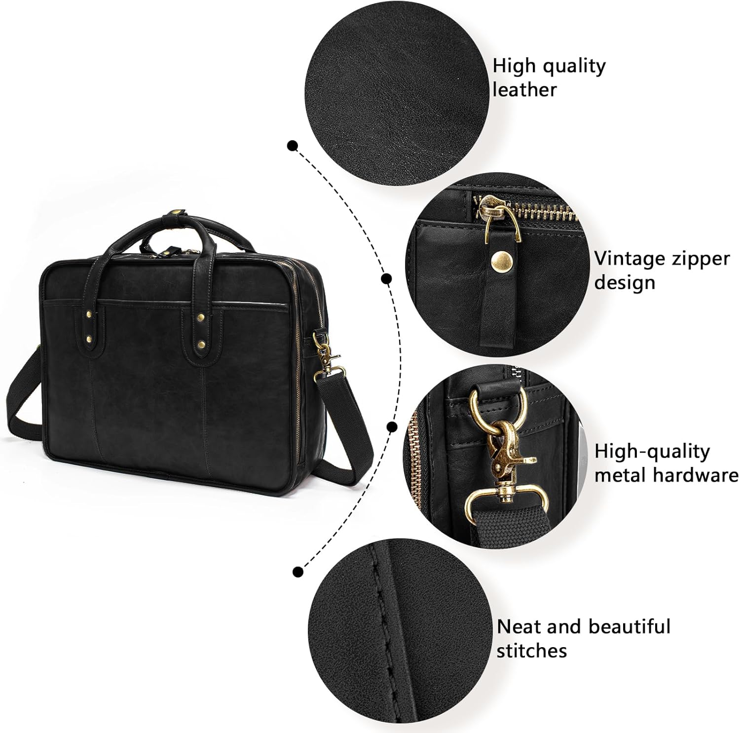 Bosidu Leather Briefcases for Men 15.6 Inch Business Computer Bag Laptop Bag for Men Water Resistance Travel Messenger Bag | Leather, 15.6 Inch, Business, Water Resistance, Travel - Image 4