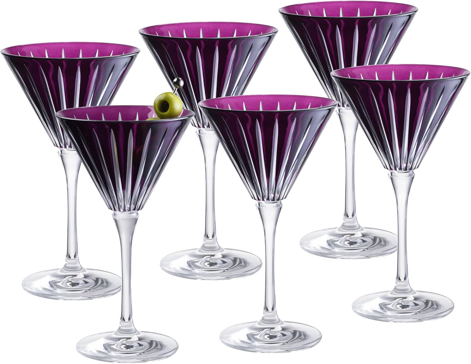 Barski Colored Martini Cocktail Glass - Amethyst Stemmed Martini Champagne Glasses - For Martini - Champagne - Cocktails - Margarita - Set of 6 - Gift Ready - Amethyst - 7 Oz. - Made in Europe