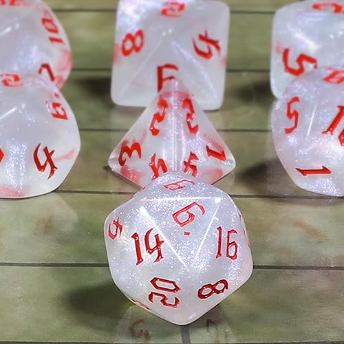 Miniatura 3 de CiaraQ DND - Juego de dados poliédricos para juegos de rol de Dungeons and Dragons RPG MTG, con 1 bolsa de dados (blanco + brillantina)