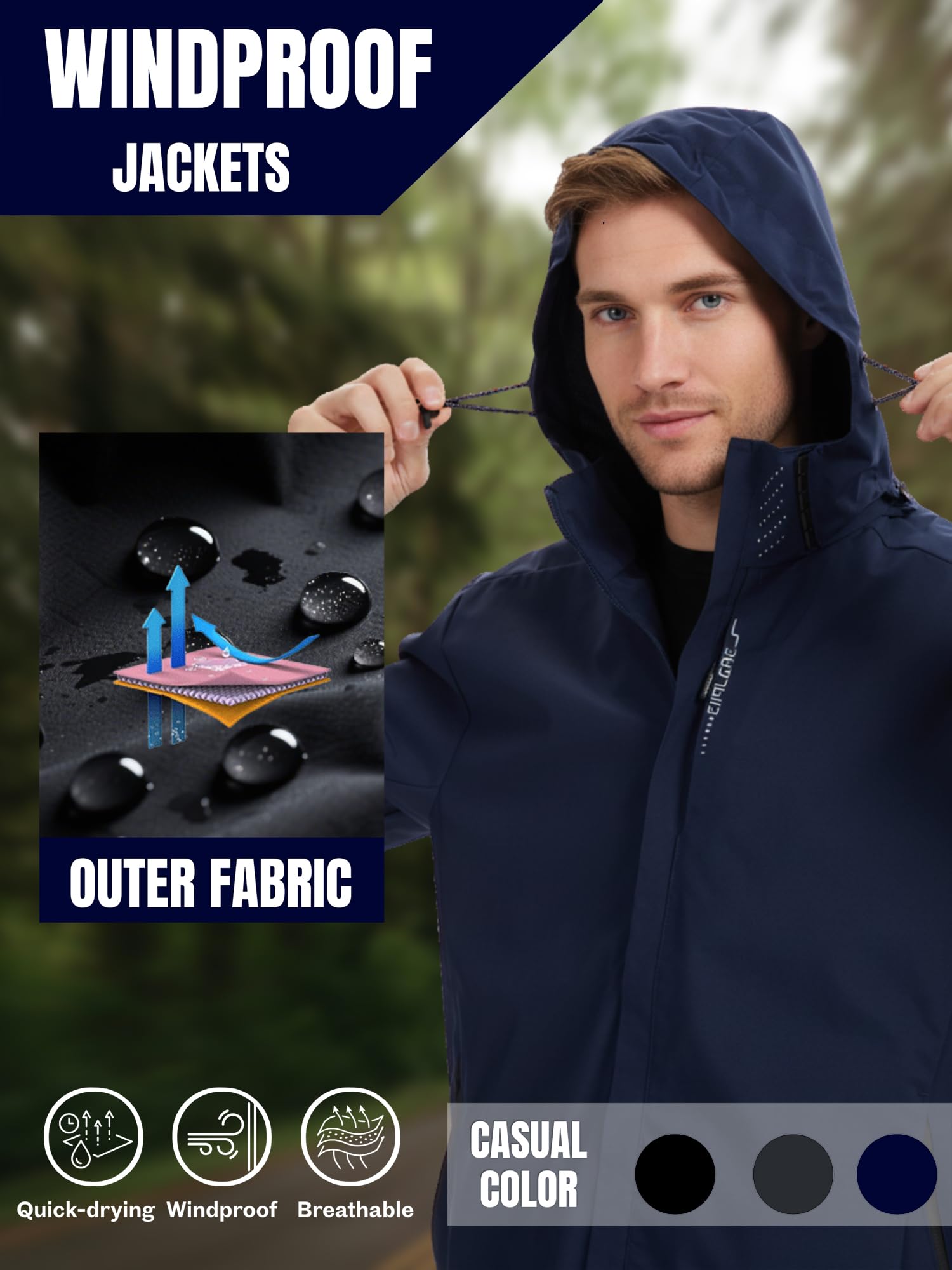 AMZSPORT Chaqueta Impermeable Cortavientos Ligera Plegable Transpirable para Senderismo Running Viajes