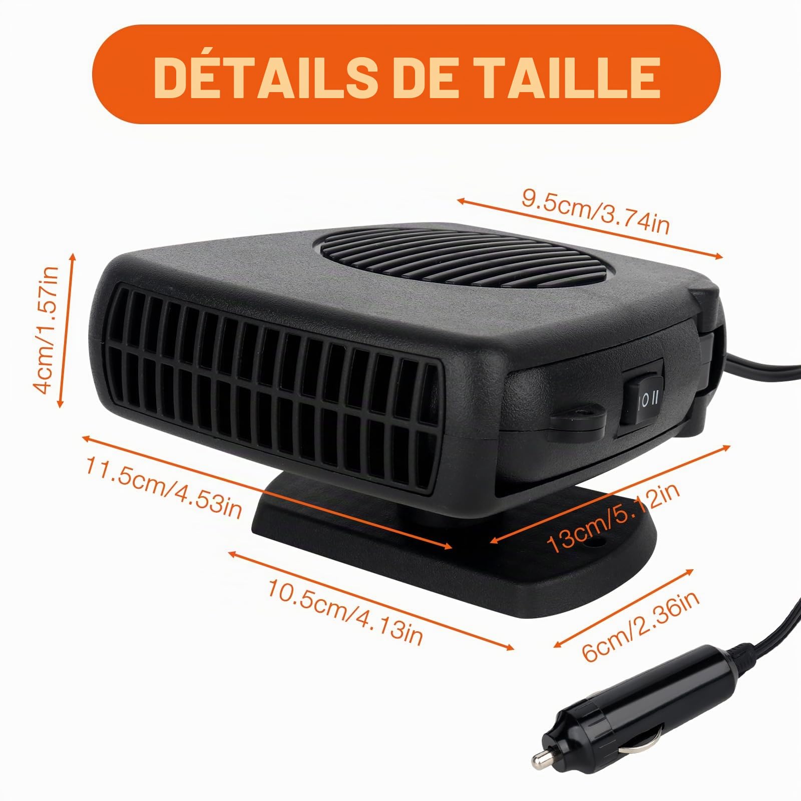 Mineup Chauffage De Voiture 12 V, DéGivreur De Voiture, 2 en 1 Chauffage Automobile Portable, Chauffage Soufflant De Voiture, Radiateur Soufflant Voiture Portable pour Camping RV Voiture