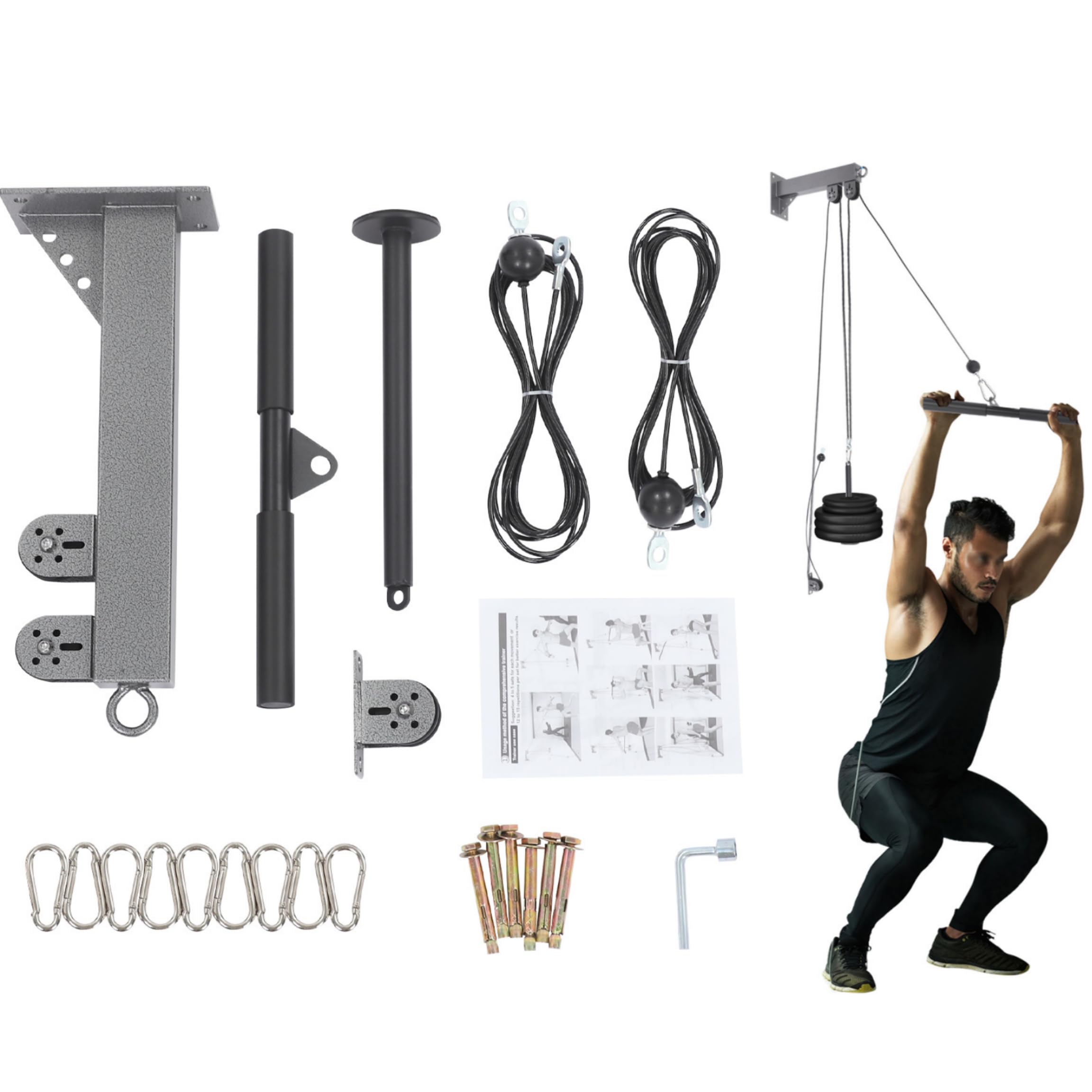 Linka kablowa do fitnessu, 150 kg, obciążenie do tricepsów, przyrząd treningowy, system kół pasowych, do domu, na siłownię, sprzęt treningowy
