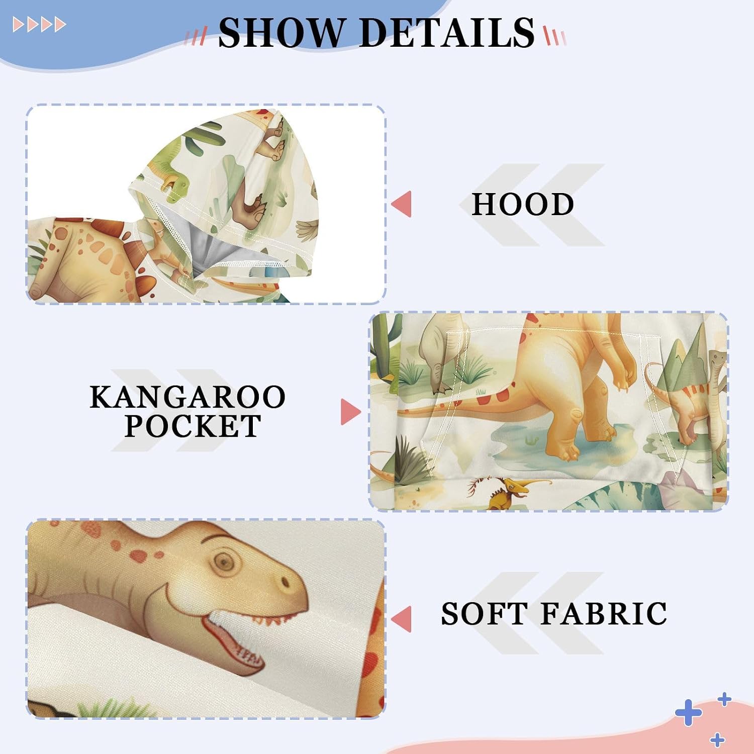 ZZXXB Dinosaur Retro Palm Tree Kids Sweatshirts Boys Girls Hooded Kangaroo Pocket Pullover Tops XS-XXL