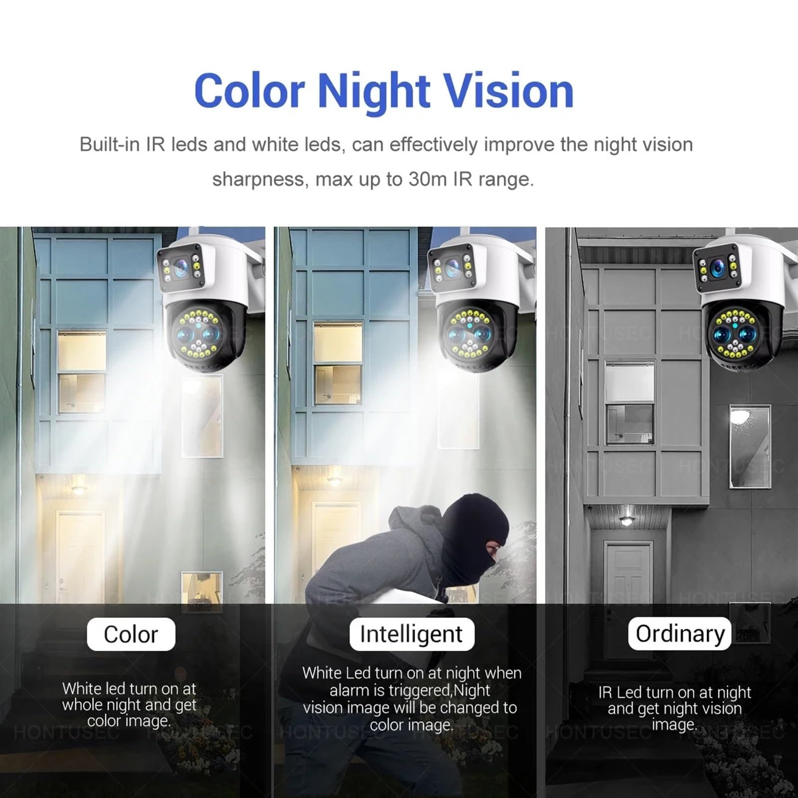 4K 8MP Tre lenti Doppi schermi Zoom 10X Telecamera PTZ Audio bidirezionale Visione notturna a colori Monitoraggio automatico IP esterna Installazione semplice(4MP Camera 64GB)