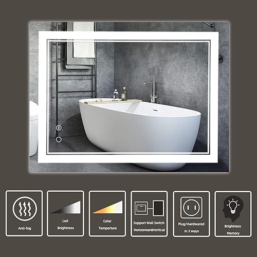 Miniatura 2 de Espejo de baño LED de 24 x 32 pulgadas, espejo de baño con luces, espejo LED para baño, espejo de baño iluminado, espejo de baño con luz regulable