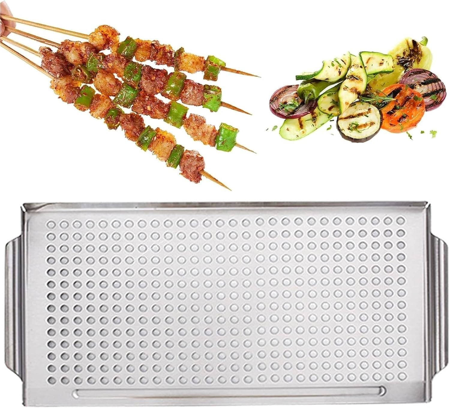Grill Baskets， Nonstick Grilling Tray Grill Pans with Holes Outdoor Camping Grill BBQ Accessories(42 * 22cm)