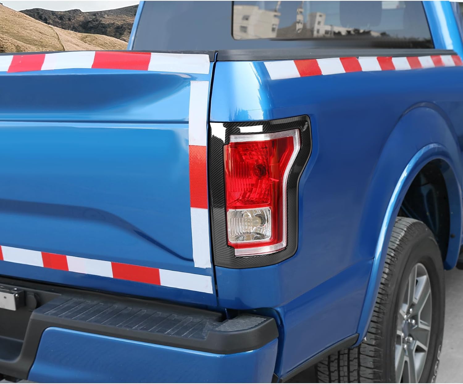 CheroCar Tail Light Lamp Cover Guard Trim Decoration Fit for 2015-2020 Ford F150 Carbon Fiber Rear TailLight Cover Exterior Accessories