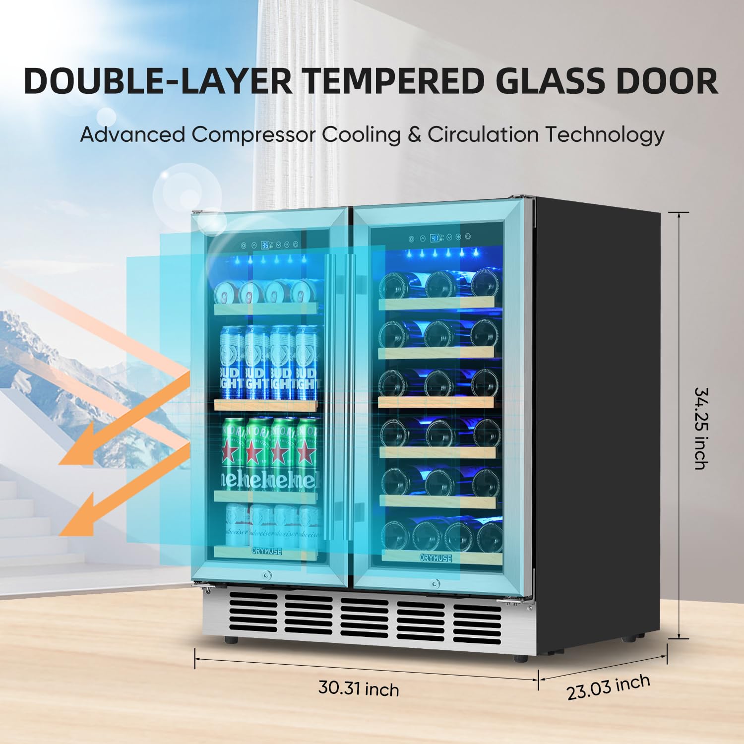 Orymuse Wine And Beverage Refrigerator 30 Inch, Beverage Fridge Dual Zone With Upgraded Cooling, Wine Beverage Cooler Built-In Or Freestanding, 30 Bottles And 110 Cans Large Capacity on Fridge.com - View 5
