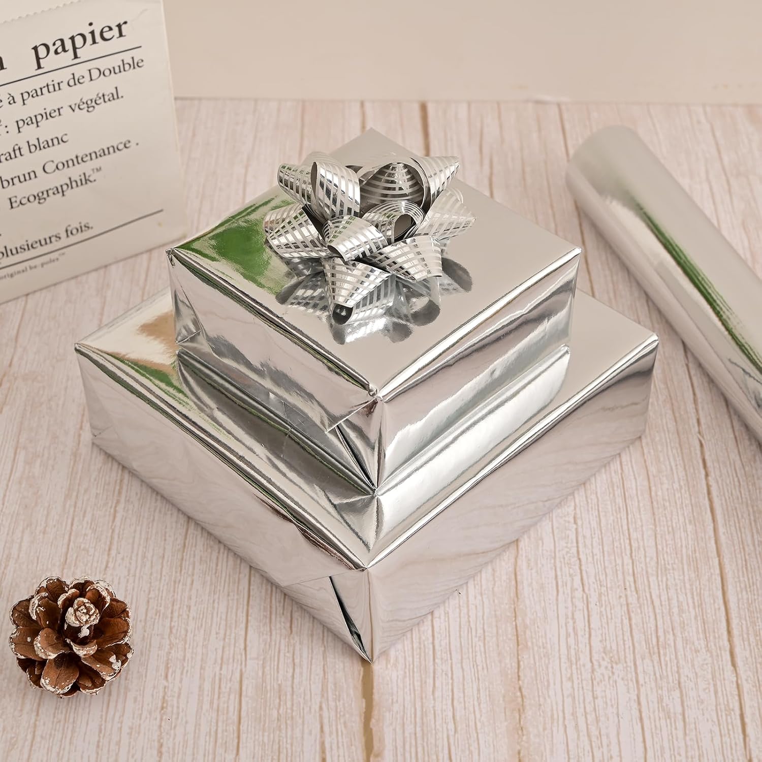 Vnaeem Silver Wrapping Paper Roll - 17 Inch X 33 Feet - Solid Color Matte Gift Wrap for Birthday, Christmas, Holiday, BabyShower, New Year, Party, Celebration