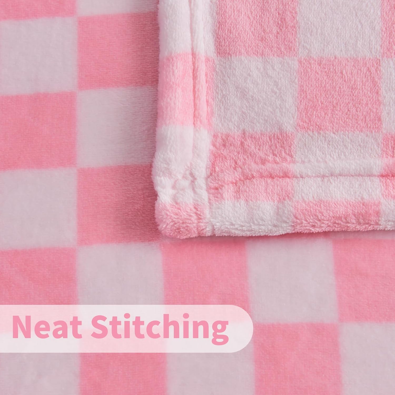 FY FIBER HOUSE Baby Pink Throw Blanket for Couch Checkered Blanket Gingham Pattern Blankets Funky Home Decor, 50"x60" - Image 5