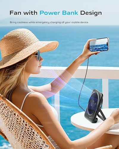 Miniatura 8 de Otlonpe Ventilador de escritorio portátil de 6.5 pulgadas, batería recargable de 4000 mAh y alimentado por USB, ventilador personal pequeño