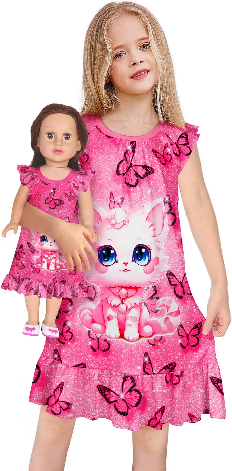 LQSZ Doll and Girl Matching Nightgown Outfit Pajamas Nightie Nightgown for Girls and Dolls Clothes