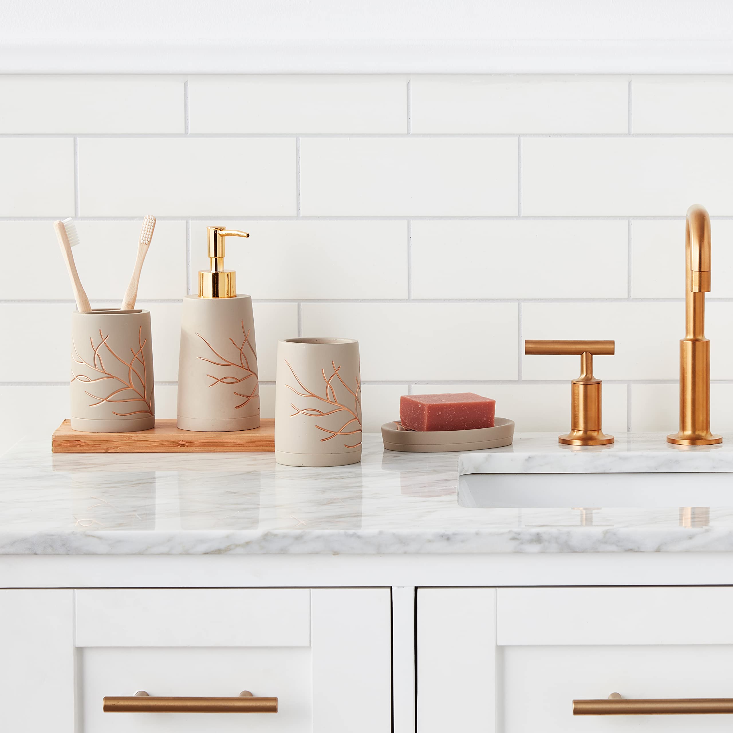 Sweet Home Collection Bathroom Accessories Sets Unique Collections Modern Classic Moderne dekorative schöne Badewanne und Dusche, Harz, Zweig-Design, 4-teilig
