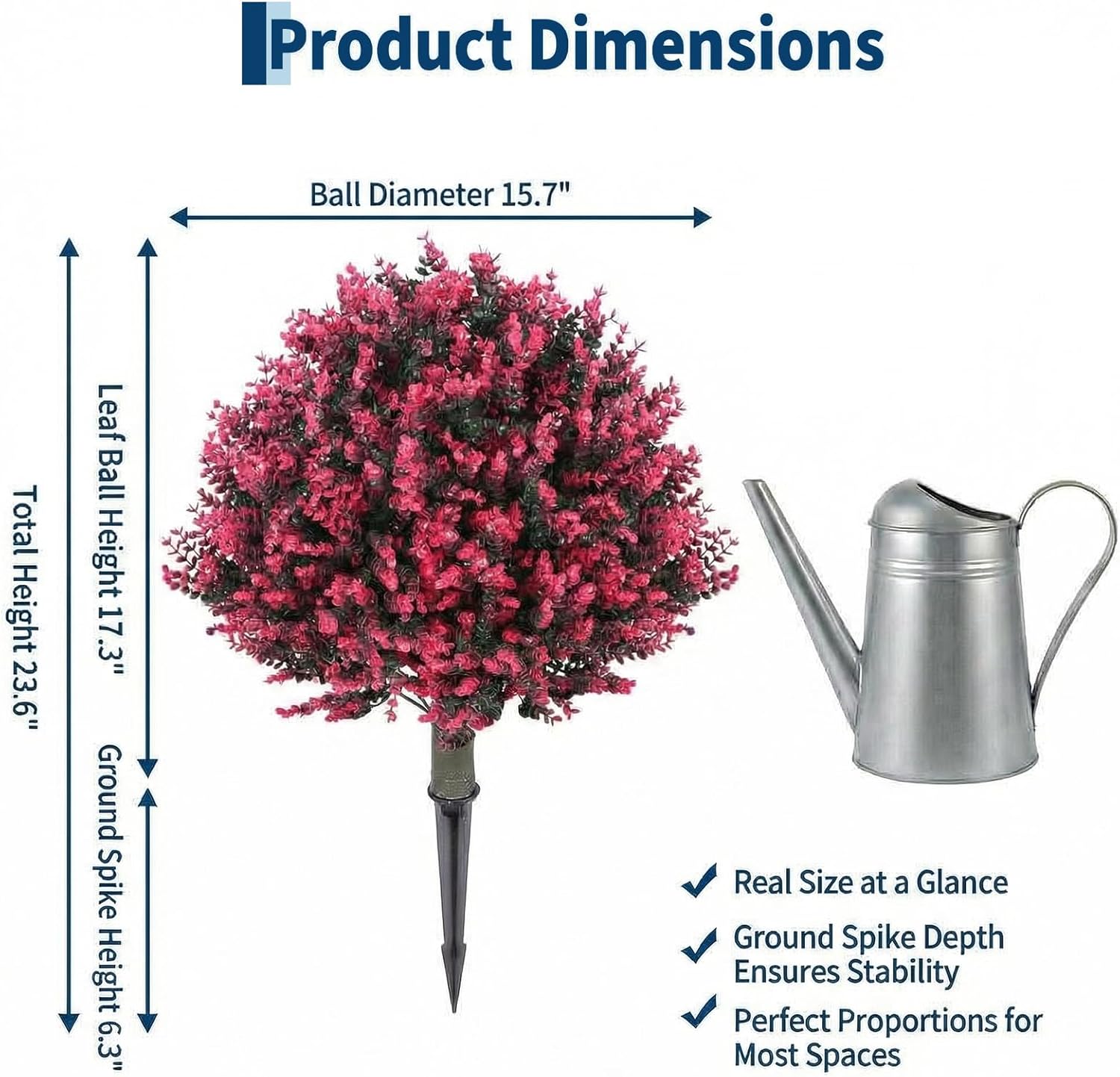 Garvee 2 Pack Artificial Red Flower Topiary Ball with Stake, UV Resistant Fake Red Topiary Tree, Outdoor Artificial Shrubs for Patio Pathway Porch Front Yard Decor, Year Round Faux Topiary Stakes