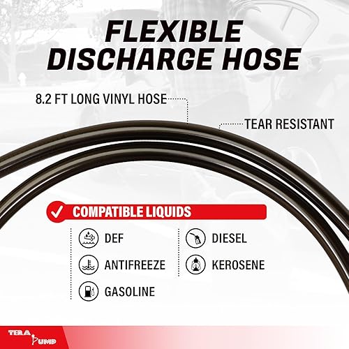 Miniatura 4 de TERA PUMP Bomba eléctrica de transferencia de líquido (2.8 GALMIN) Bomba de transferencia de combustible versátil con manguera de 8.2 pies, filtro,