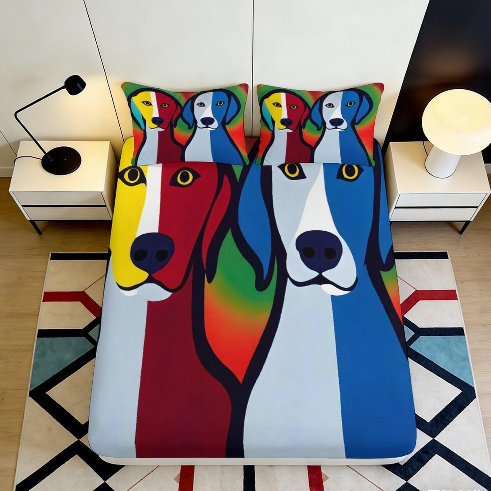 3D Printed Colorful Dog Pattern Fitted Sheet Microfiber Deep Pocket Artistic Bedroom Bedding Set Non-Slip Mattress Fitted Cover For Adults Teens 200x200x25cm 90x200x25cm