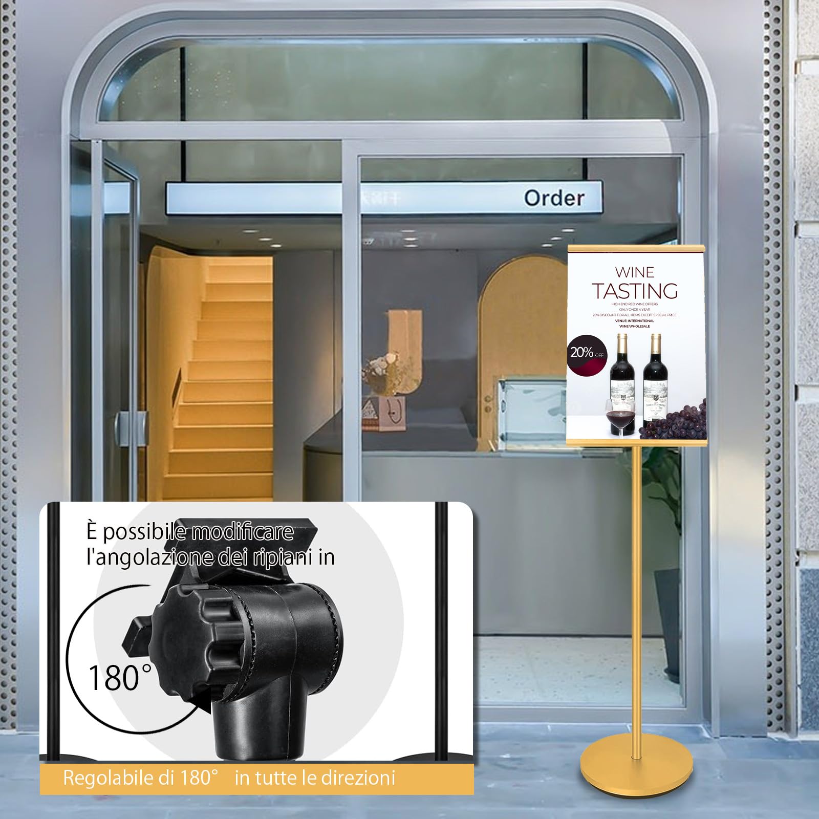 A3 - Espositore per manifesti, Supporto regolabile per poster formato, Cartello da pavimento, Formato A3 (oro)