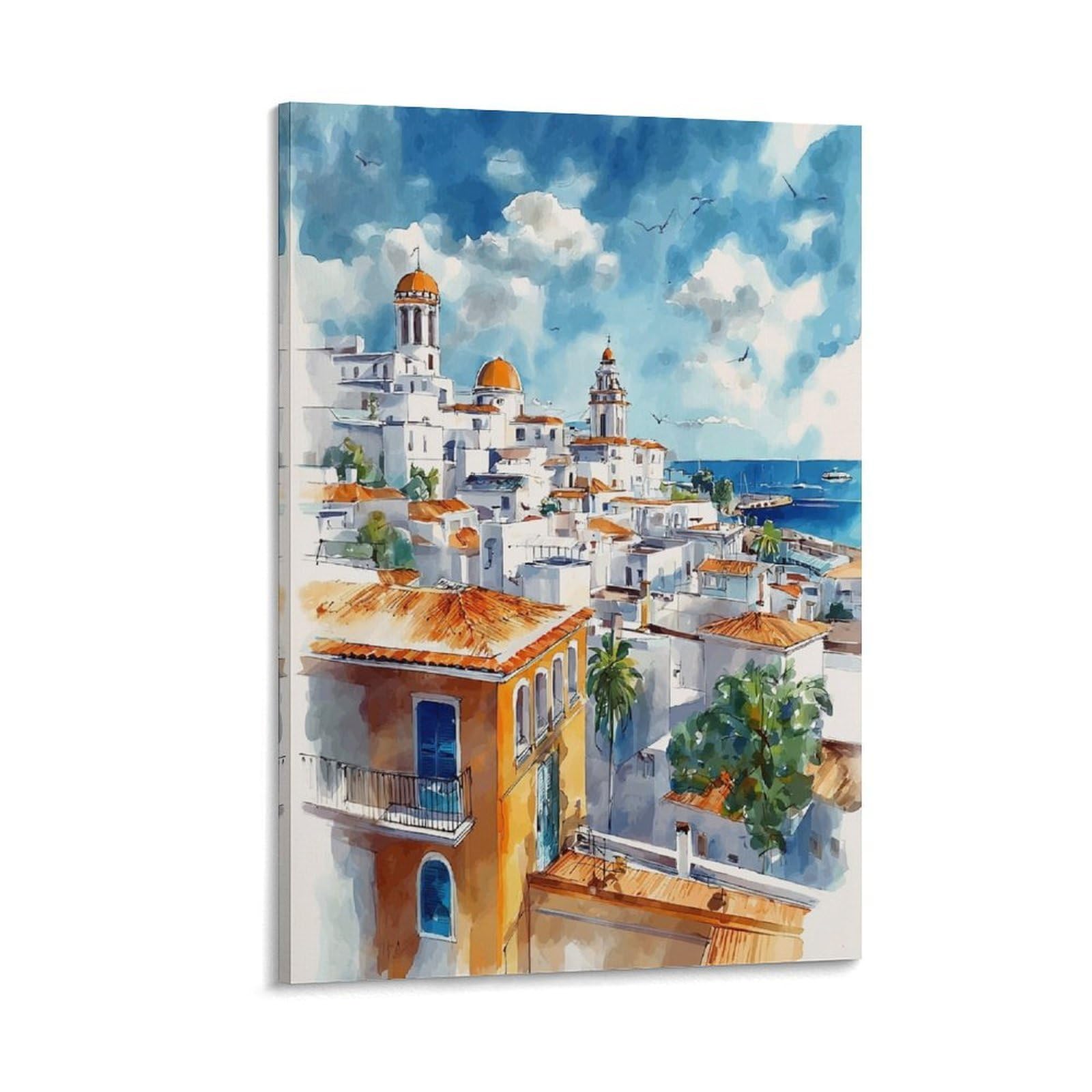 Xwymxz Frame-Style Veracruz Mexico Coastal Cityscape 20X30inch(50X75cm) Vintage Travel Poster Watercolor Canvas Art