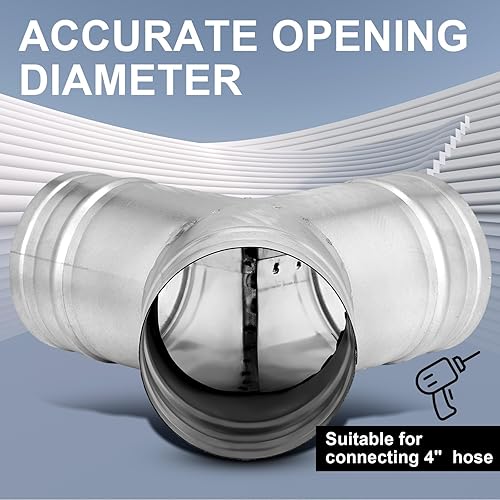 Miniatura 4 de Therwen Divisor de conducto de 4 pulgadas y 3 vías para ventilador de escape en forma de Y, conector de manguera de conducto de metal en forma de Y,