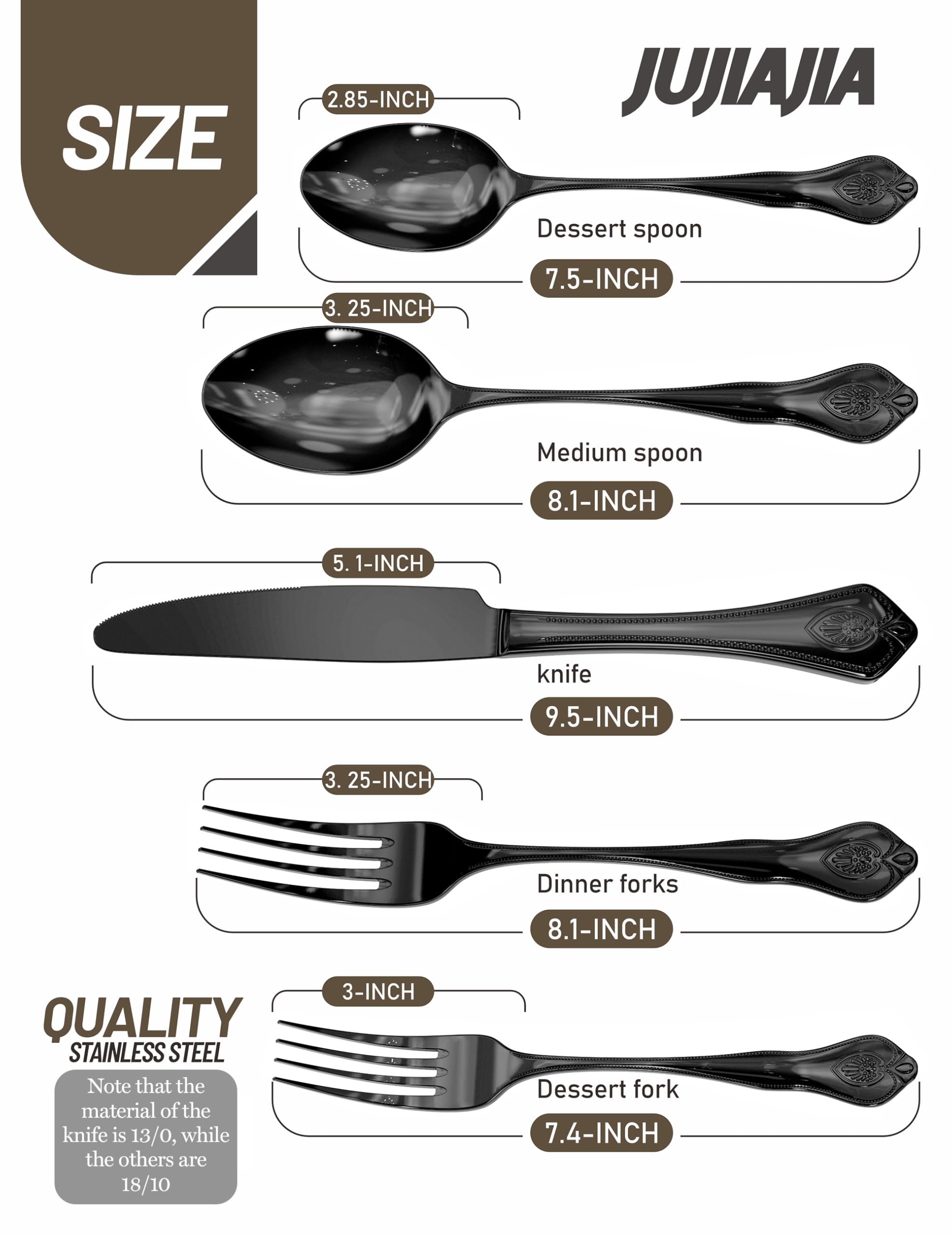 Beaded Edge 20-Piece Black Silverware Set, Mirror Polished Premium Stainless-Steel Deluxe Flatware Set Service for 4, Include Knife Fork Spoon, Dishwasher Safe