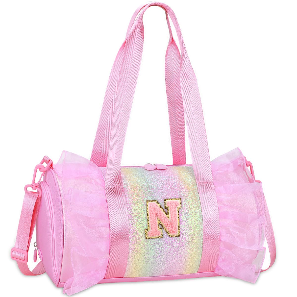 Personalized Monogram Dance Bag for Girls - 3-6 Years Kids Lightweight Water Resistant Oxford Backpack for Ballet Cheerleading Sleepovers Gymnastics, Pink, N