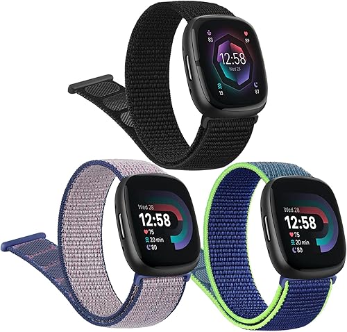 Vancle Bandas de nailon para Fitbit Versa 4, Fitbit Sense 2, Fitbit Versa 3, bandas Fitbit Sense, correas de repuesto ajustables suaves y
