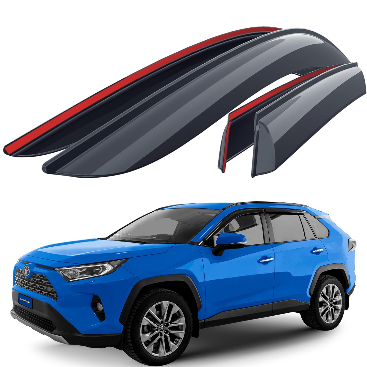 Goodyear Shatterproof Side Window Deflectors for Toyota Rav4 2019-2024, Tape-on Rain Guards, Window Visors for Cars, Vent Deflector, Vent Visor, Car Accessories, 4 pcs. - GY008708
