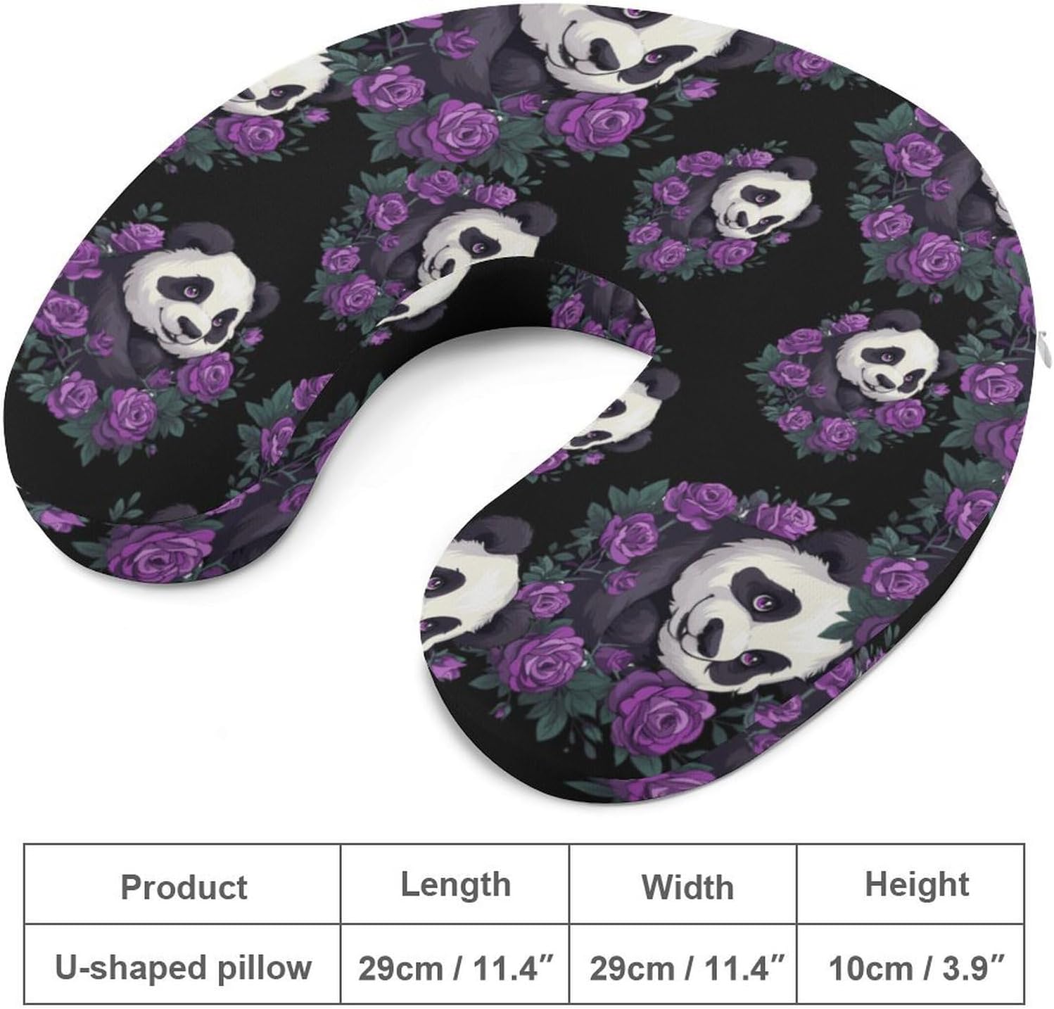 Cute Panda Purple Flowers Travel Pillow U Shape Neck Pillow Washable Pillowcase for Sleeping Chair