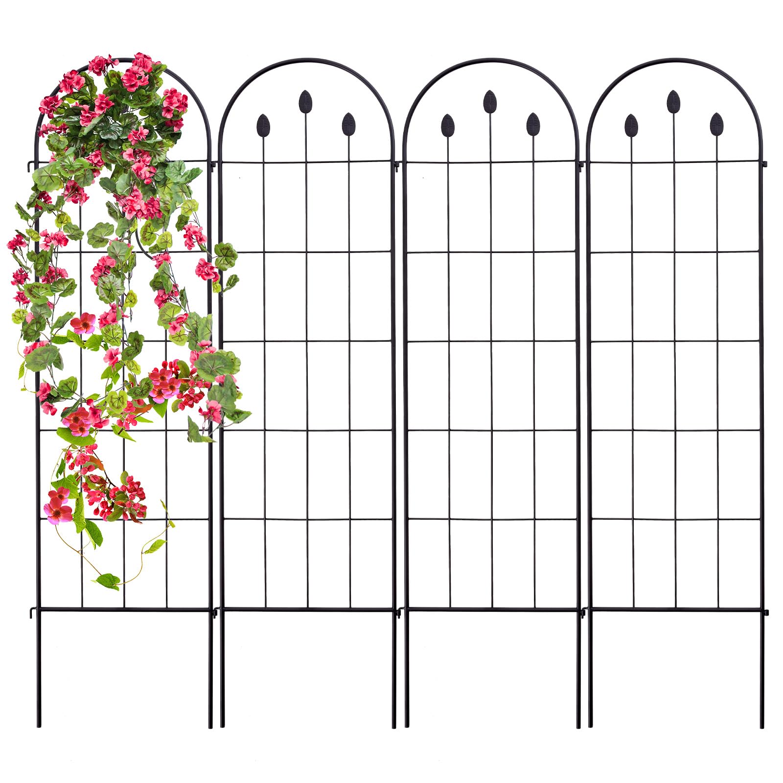 Warmiehomy Garden Trellis For Climbing Plants, Metal Climbing Stands For Outdoor Climbing Plants, Vegetable, Fruit & Flowers Supports, Flowerpot Trellis Fence For Patio Lawn Decor, 4 Panels, 40*150CM