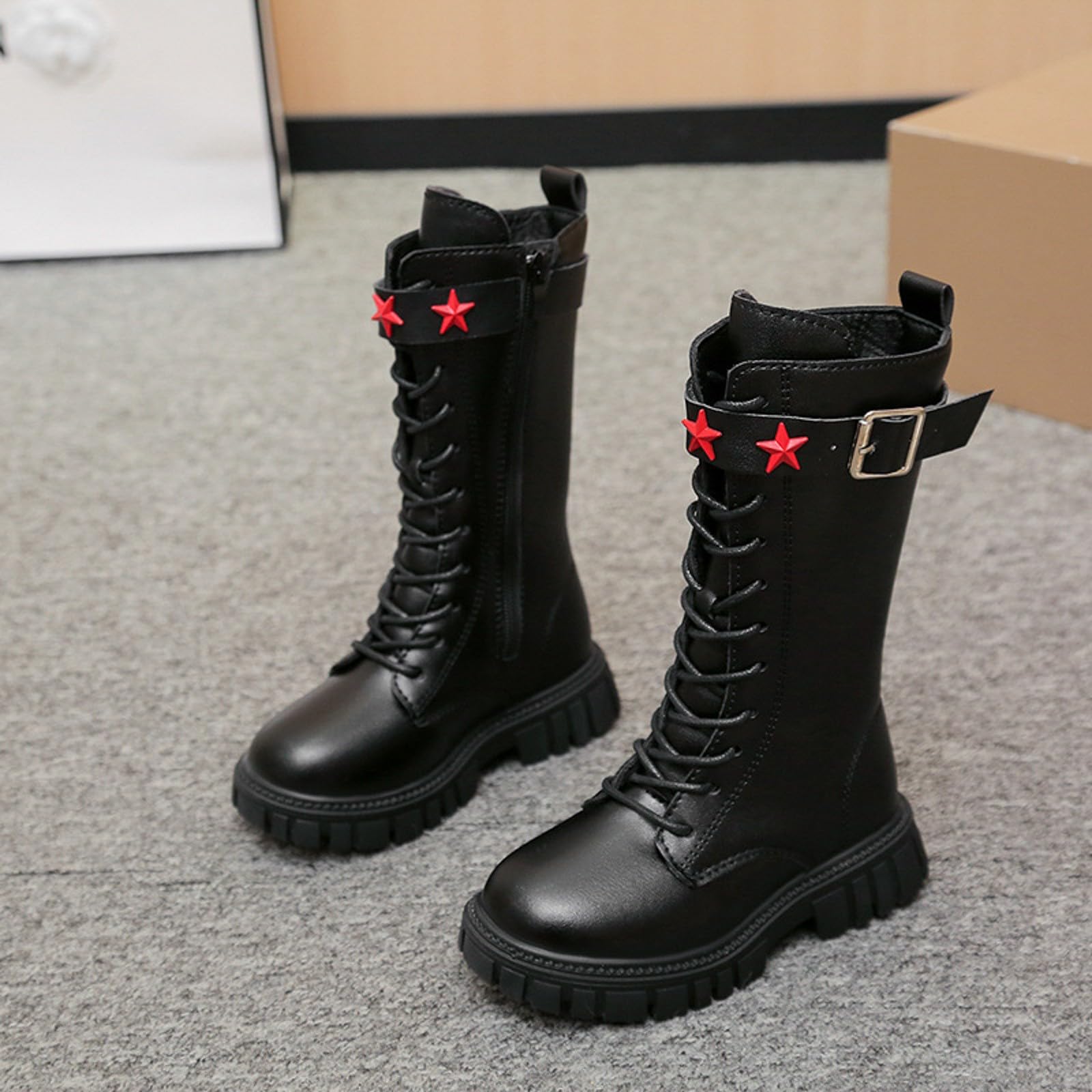 Générique Stivali invernali eleganti per Ragazze con decorazioni stellate modelli Elevati Fibbia Cintura Scarpe Alla Moda per Bambini perfetti per Freddi