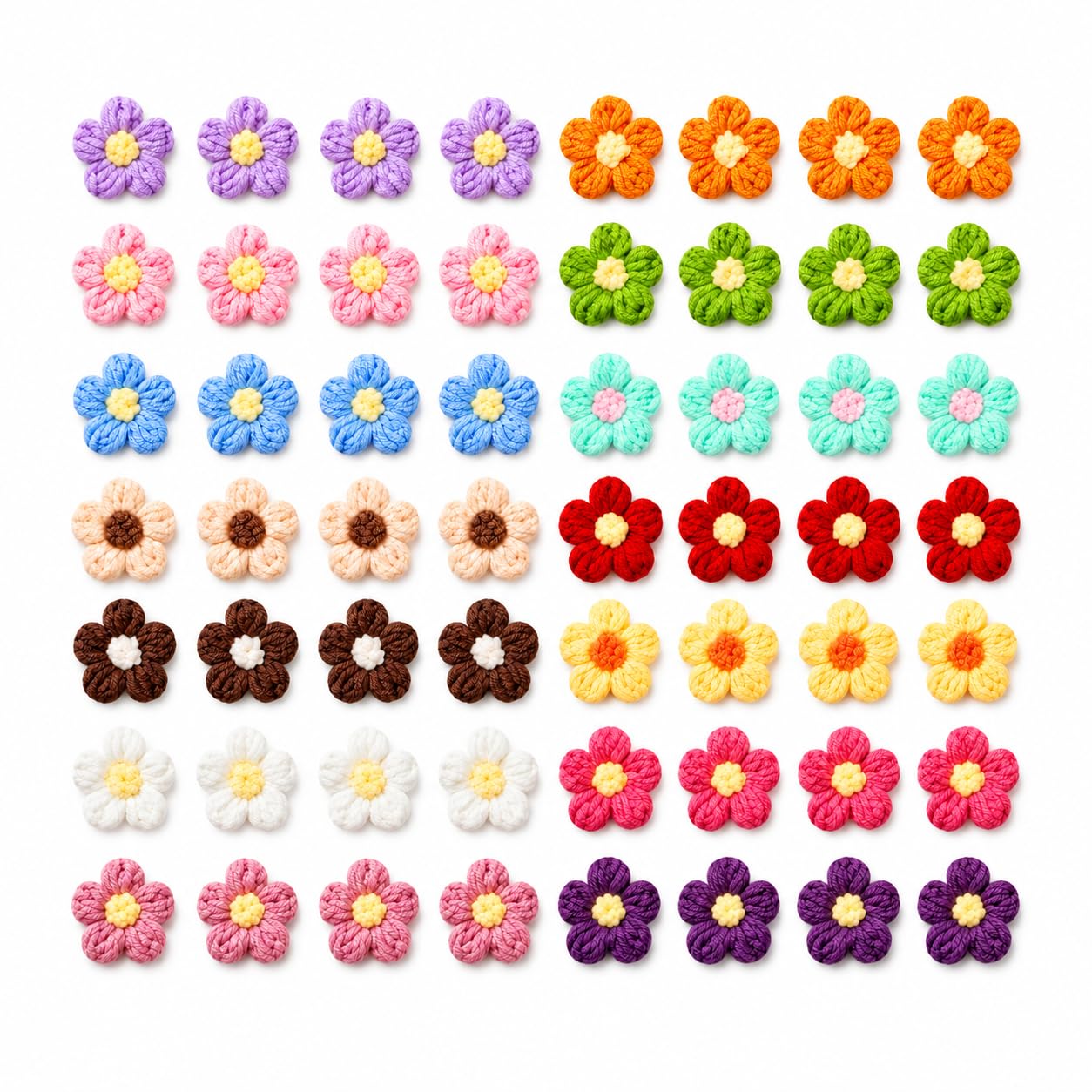 56PCS Crochet Flower Patches Knitted Flowers Sew On Appliques, Milk Cotton Handmade Floral Decorations 14 Colours 4-4.5CM for DIY Crafts Clothing Hair Accessories Party Decor