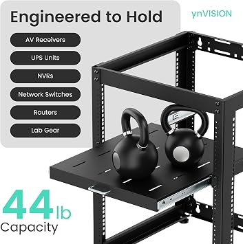 ynVISION.DESIGN 1U Sliding Rack Shelf with Handle, Extends 20-35