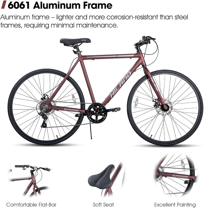 Bicicleta HILAND 700C híbrida de ruta y ciudad, 7 velocidades miniatura 2