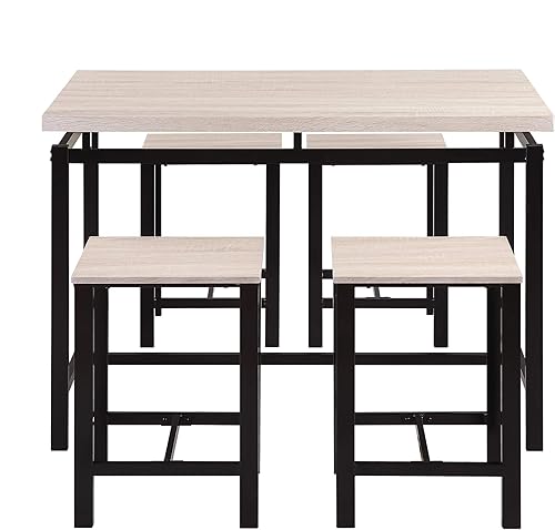 Miniatura 20 de AWQM Juego de mesa de comedor para cocina, sala de estar, bar, color marrón industrial café industrial,Negro-2,Beige (Style 2-Beige),Estilo