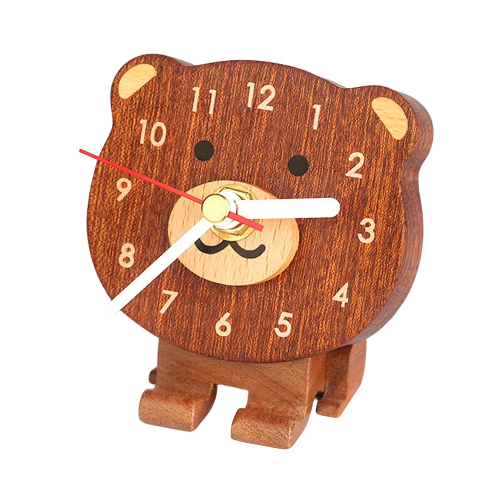XAGMODSHN Miniature Wooden Desk Clock Cartoon Animal Pattern Clocks Wood and Quiet Movement for Home or Decoration Miniature Table Clock