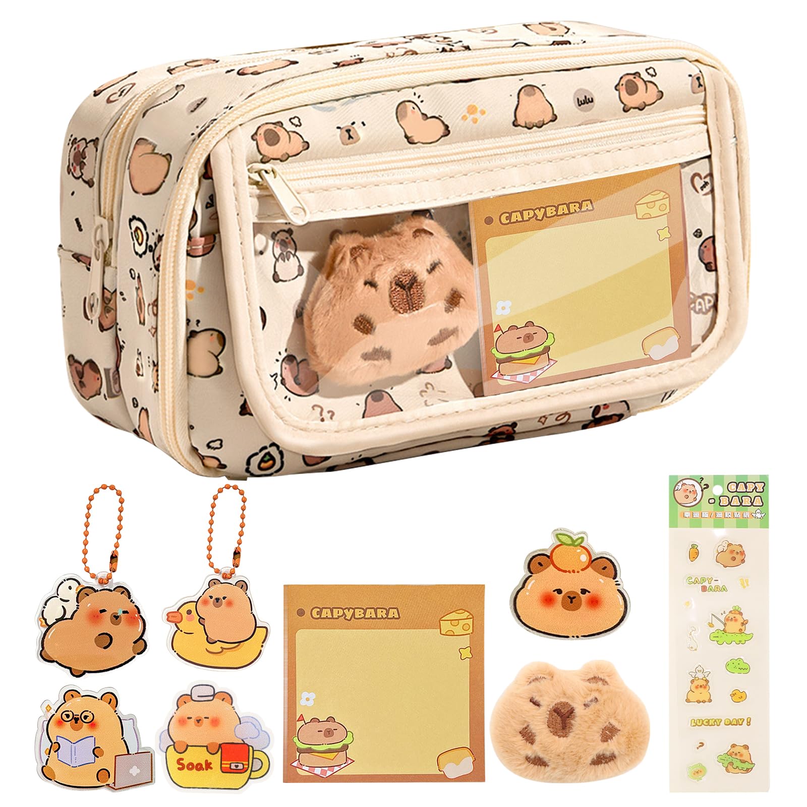 Cartoleria Carina Regalo Set Cancelleria Capibara Carino - 14 Pezzi, Secchiello Arancione, Adesivi, Libretti A7, Regalo Per Bambini E Ragazzi Regalo Bambini Ragazzi Scuola