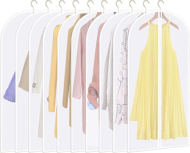 10 Pack Suit Bags,Breathable Garment Cover with Zip,60 x 100cm,Waterproof Dust Proof Dress Bag Covers Mens Suit Storage Bag for Wardrobe Storage and Travel