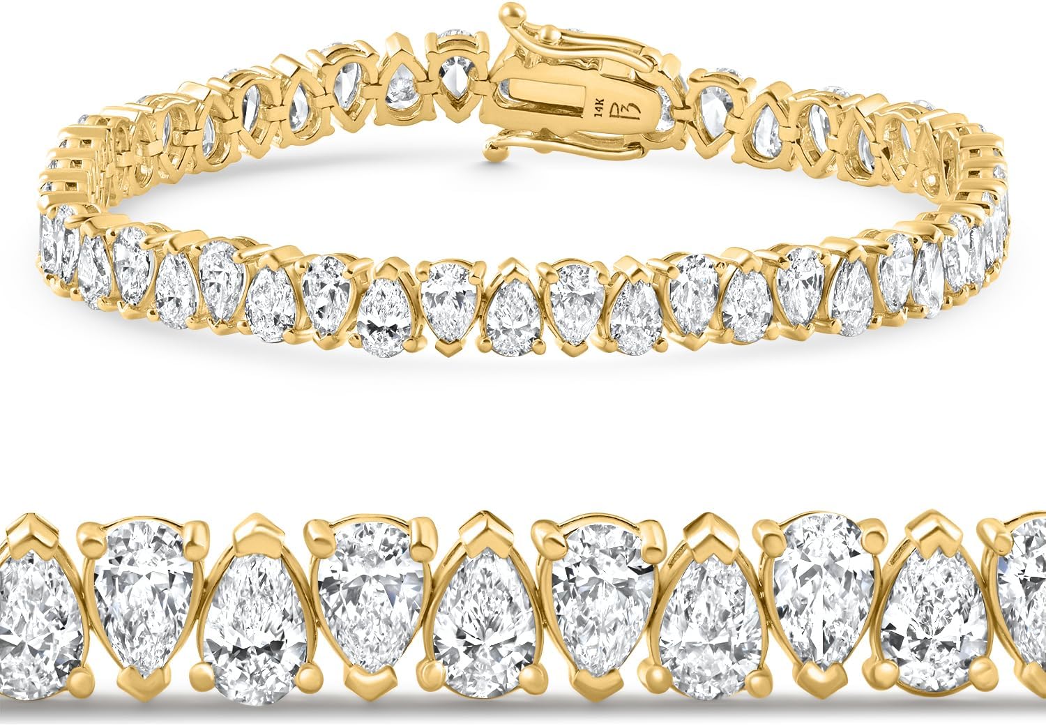 P3 POMPEII3 Pompeii 10Ct Pear Shape Diamond Tennis Bracelet Wide 14k Yellow Gold Lab Grown (F,VS1)