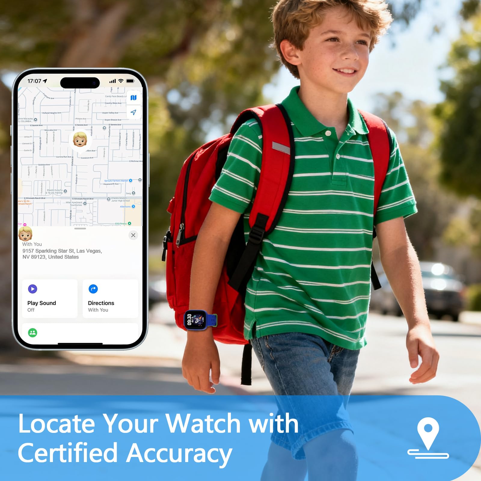 Smart Watch per bambini con Find My (solo iOS), orologio fitness tracker touch screen da 1,83", 80 contapassi, contacalorie con giochi di puzzle per ragazzi e ragazze 7-10 con/senza app, PL