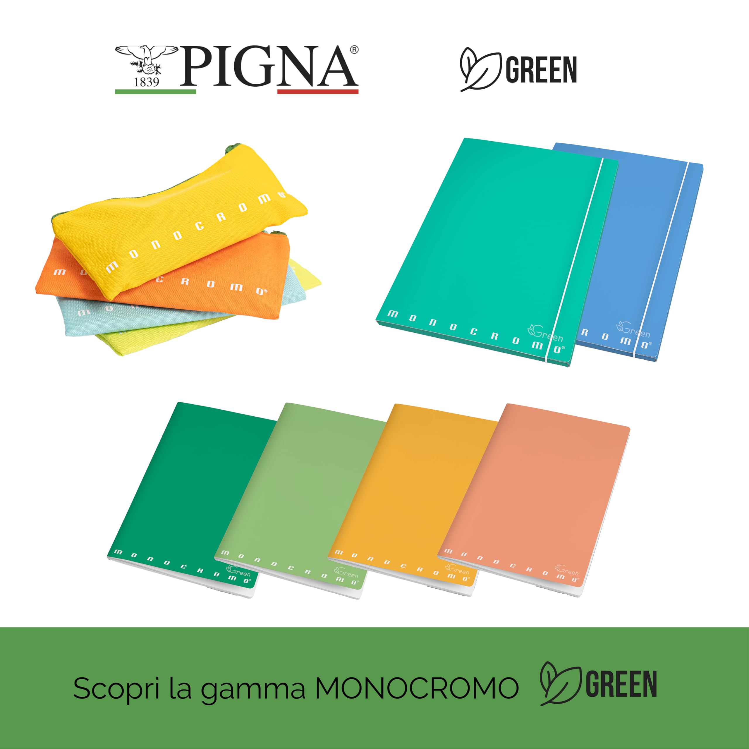 Pigna, Diario MONOCROMO GREEN, f.to 13,2 x 18,3 cm., 12 mesi, data libera, AZZURRO