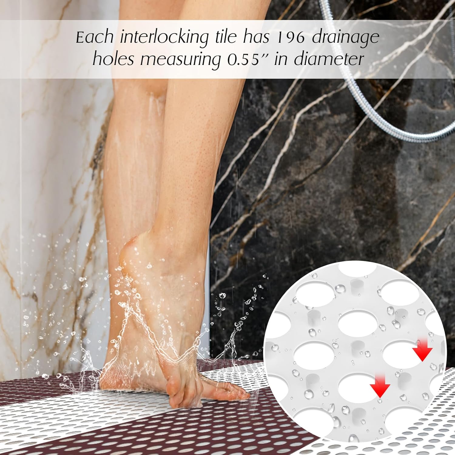 Tinideya Drainage Interlocking Tiles Bulk 11.8'' x 11.8'' Modular Interlocking Mat Non Slip TPE Splicing Garage Floor Tiles with Drain Holes for Pool Bathroom Deck Kitchen Patio