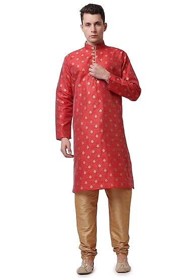 Mens Jacquard Silk Blend Printed Kurta Churidaar Set