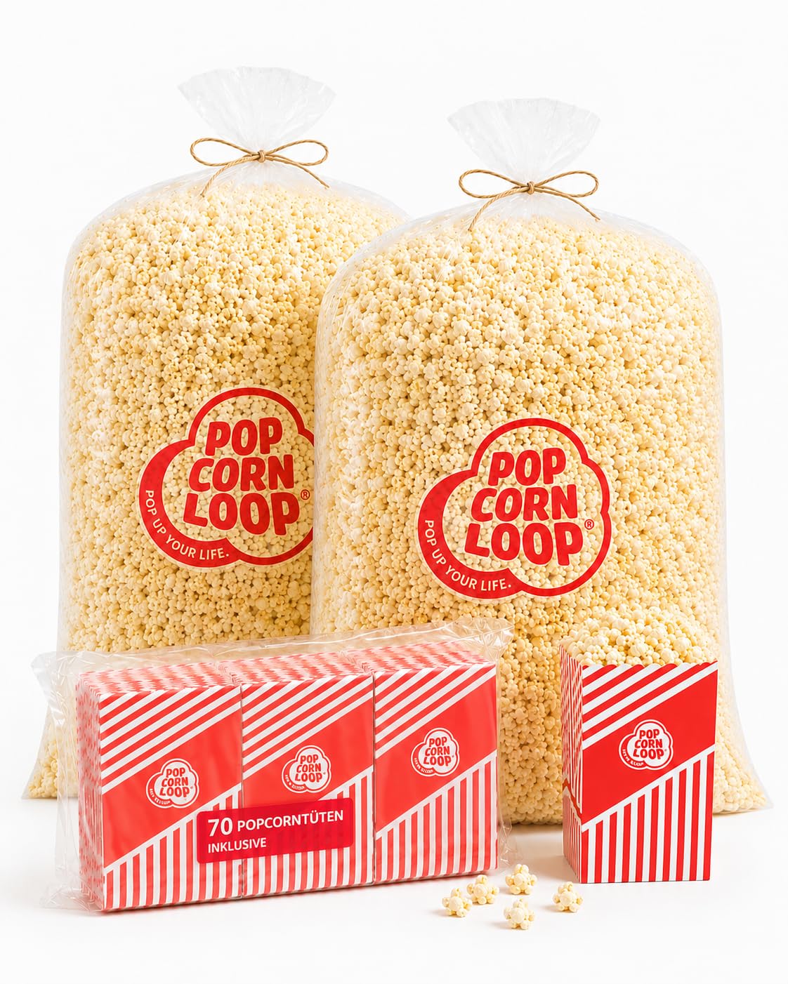 Popcornloop® Popcorn Sack Süß 4 Kg ca. 100 liter inklusive 70 Popcorntüten Gratis Dazu Frisch und Verzehrbereit für Feste Events Veranstaltungen Partys Festivals (Süß, 4 kg)