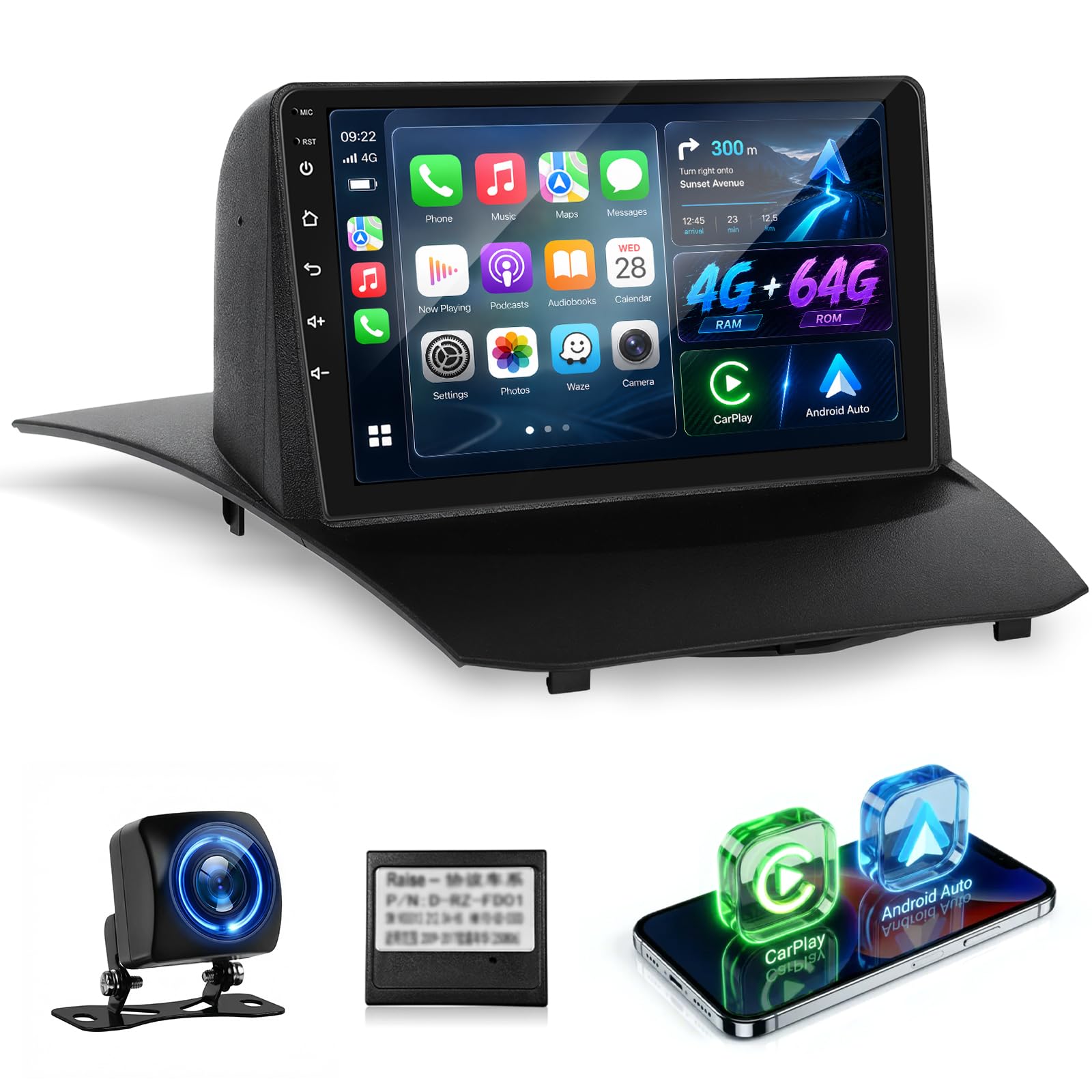 NHOPEEW [4+64G] for Ford Fiesta 2009-2017 Android Radio: 9 inch IPS Touchscreen Fiesta Stereo - Wireless Carplay & Android Auto, DSP/EQ, Custom