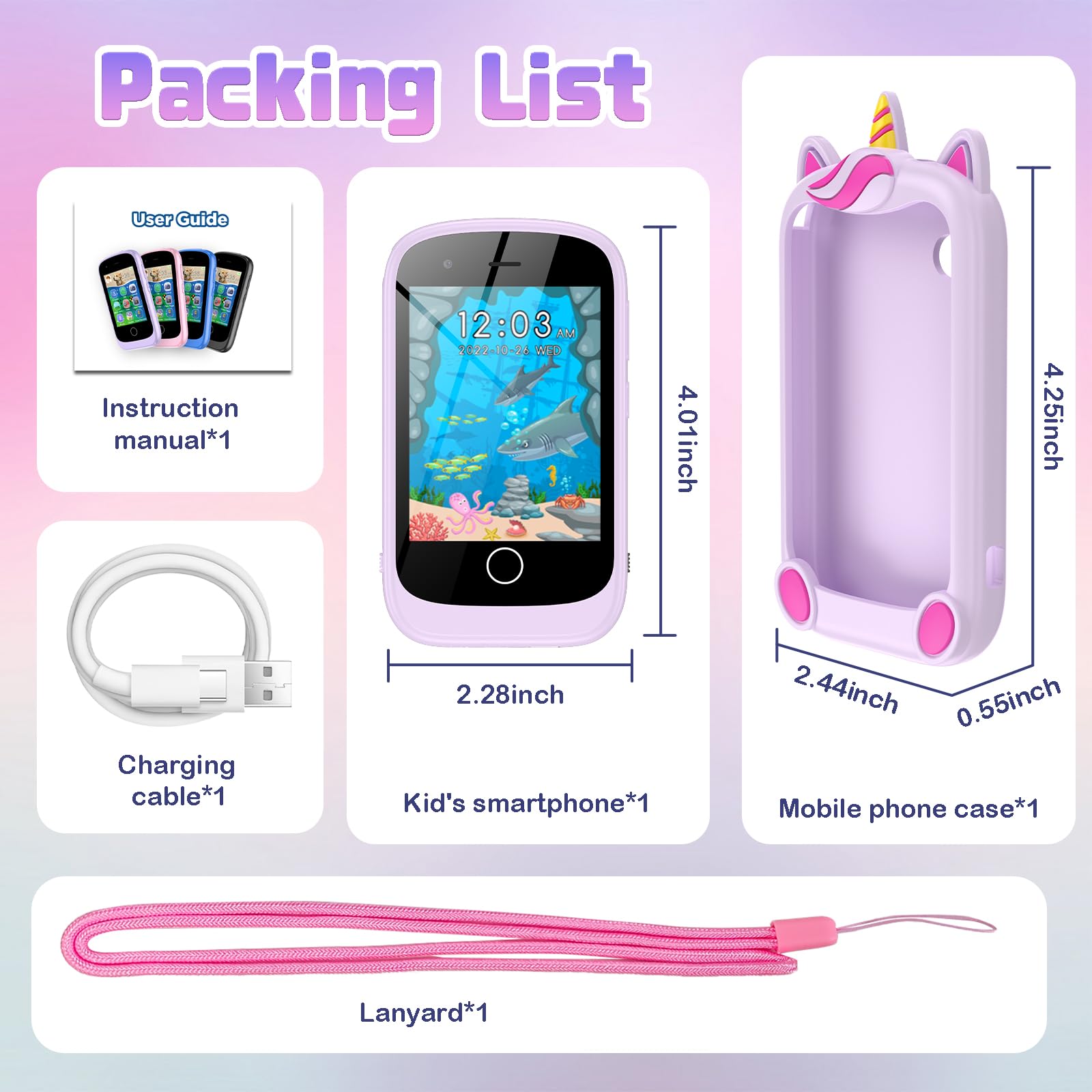 PTHTECHUS Smartphone Bambini, Telefoni e cellulari bambini Giocattoli Musicale ELETTRONICI EDUCATIVI,Black (P3-PURPLE)