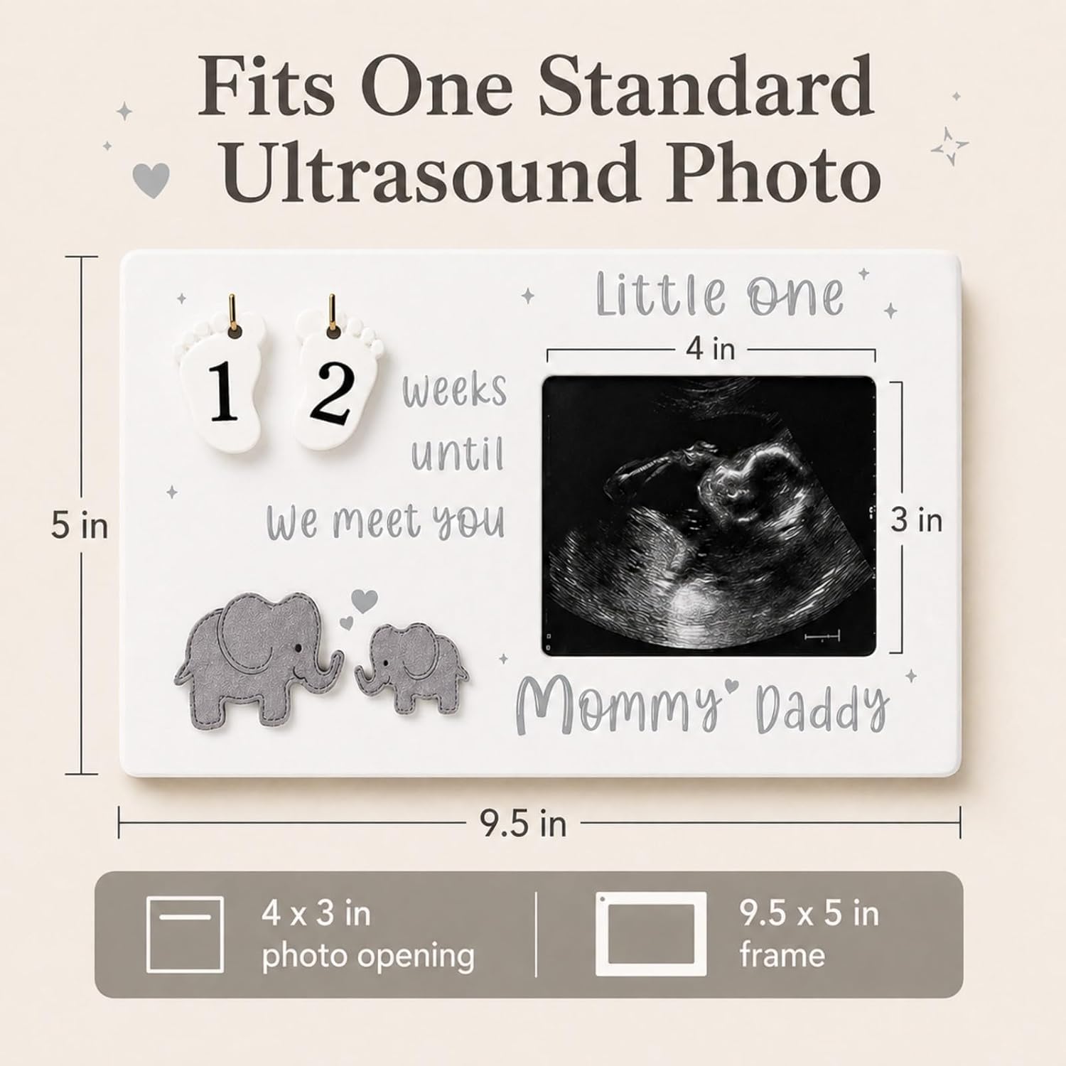 Sonogram Ultrasound Picture Frame with Countdown Weeks, Pregnancy Keepsake Set, Gender Neutral Nursery Decor for Parents to Be