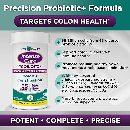 Miniatura 6 de Vital Planet - Probióticos de cuidado intenso para colon y estreñimiento más prebióticos orgánicos, postbióticos, parabióticos, suplemento completo