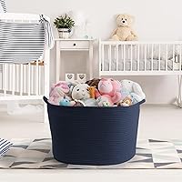 Vista 5 de Maliton - Cesta de manta extra grande, canasta de cuerda de algodón para juguetes, cesta de lavandería tejida con asas, almacenamiento decorativo